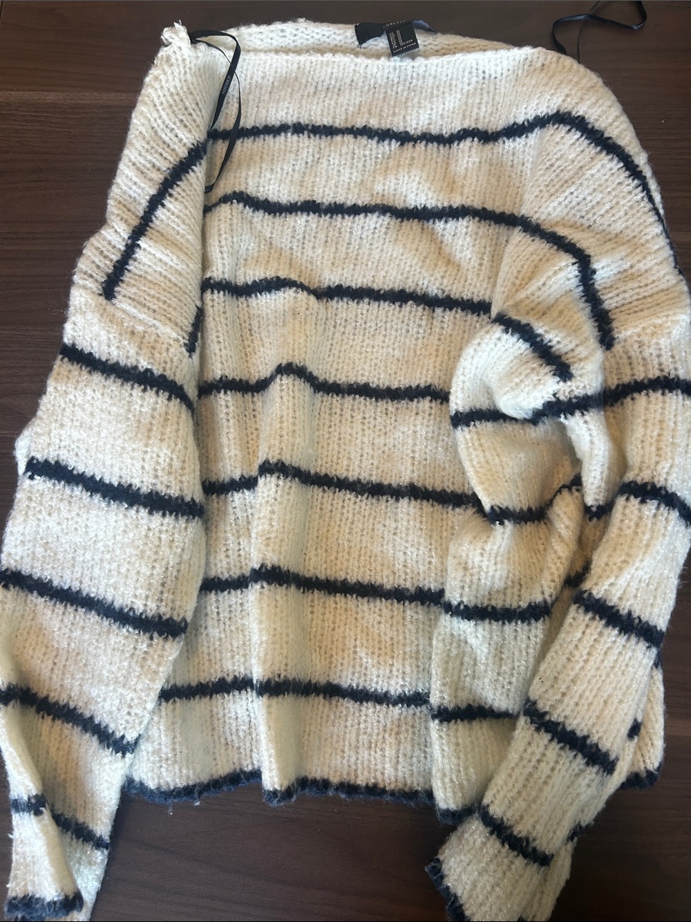 Striped Chunky Knit Sweater - White with Navy Stripes